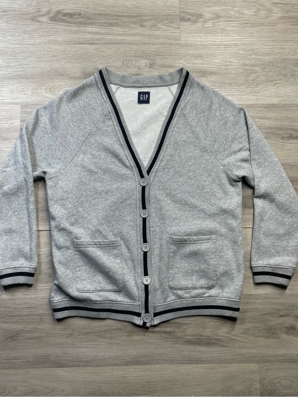 GAP Men's Light Gray Cardigan with Black Trim